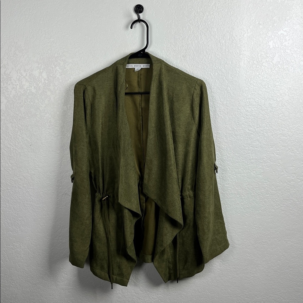 HYFVE Women’s Sage Green Open Front Cardigan Long Sleeve Lightweight Sz S Chic